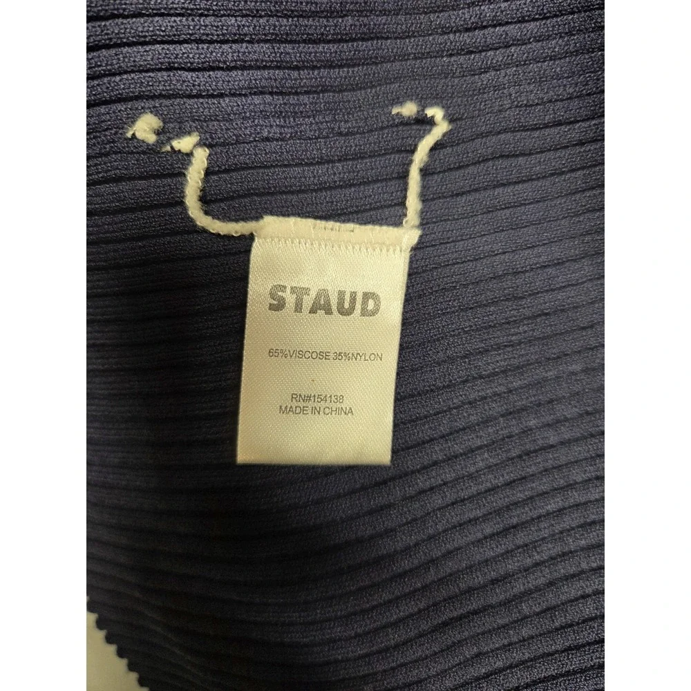 STAUD Shoko Navy Lt Blue Colorblock Ribbed Knit Buttondown Midi Sweater Dress S - Picture 10 of 12